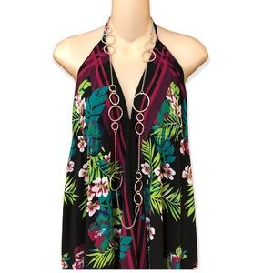 OLD NAVY Black Tropical Handkerchief Halter Dress